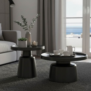 Set masute de cafea, 2 buc, Ginoze, Pako, Negru 70x70x38 cm