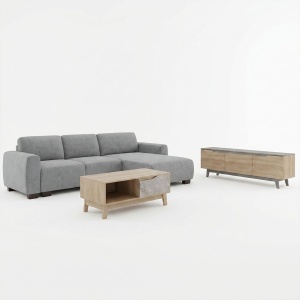 Set mobilier studenti coltar reversibil, masuta de cafea si comoda TV, 3 buc, Swing, Gri, 287x161x71 cm - Img 2