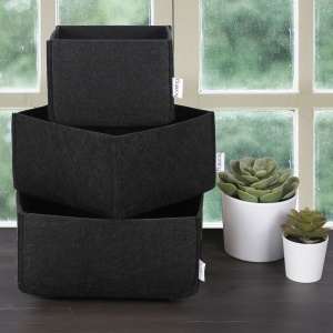 Set organizator de birou din fetru (3 bucati) HMY-6268 Negru 22.5x22.5x10 cm - Img 2