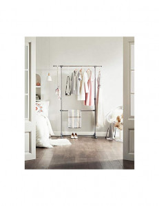 Suport pentru haine reglabil cu roti, Songmics, 2 sine, 101-163 x 49 x 113-198 cm, LLR401, Gri - Img 3