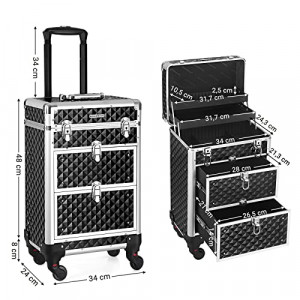 Troler cosmetice, Songmics, Negru, 34x25x57 cm - Img 6