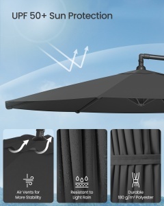Umbrela de gradina Songmics Gri 300x300x245 cm - Img 3