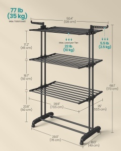 Uscator vertical de rufe pe 4 nivele, Paco, Negru, 125.5x64x169.5cm - Img 6