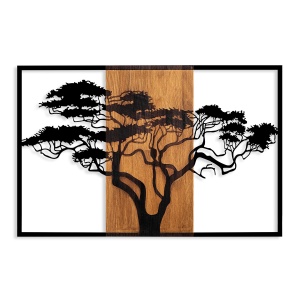 Accesoriu decorativ de perete din lemn si metal cu rama Acacia Tree Nuc 90x58 cm - Img 5