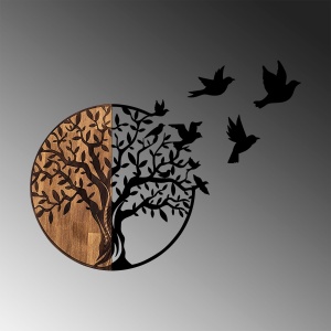 Accesoriu decorativ de perete din lemn si metal Tree And Birds Negru 92x3x71 cm - Img 5