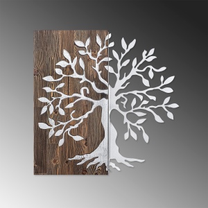 Accesoriu decorativ de perete din lemn si metal Tree Nuc 58x58 cm - Img 4