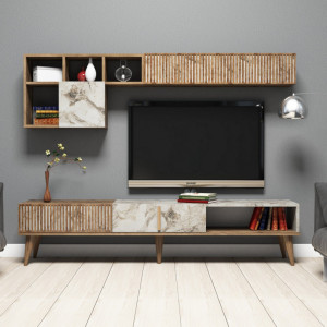 Ansamblu Comoda TV Milan Walnut-Alb - Img 1