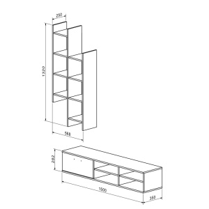 Ansamblu comoda TV, Sarona, Stejar, 150x35x160 cm - Img 3