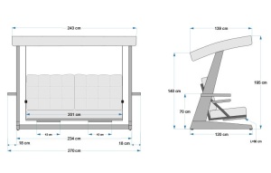 Balansoar cu 3 locuri Luna Deluxe 2600 Bej 260x200x195 cm - Img 6