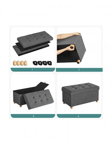 Bancheta de depozitare, Songmics, LSF16GYZ, 300 Kg, Gri, 65L, 76 x 38 x 40 cm - Img 6