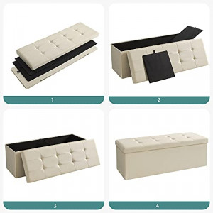 Bancuta hol cufar cu depozitare, Songmics, Bej, 110x38x38 cm - Img 5