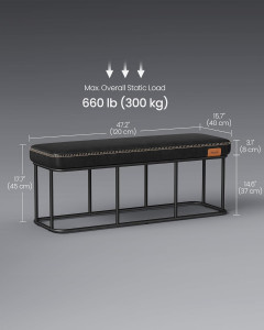 Bancuta intrare hol, Vasagle, Negru, 120x40x45 cm - Img 3