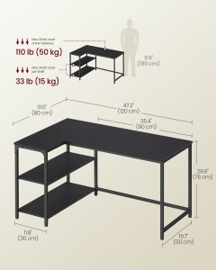 Birou Vasagle, Barnet, Negru, 64x64x79-89 cm - Img 6