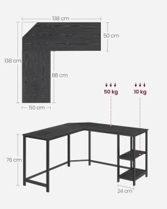 Birou, Vasagle, Negru, 138x138x76 cm - Img 3