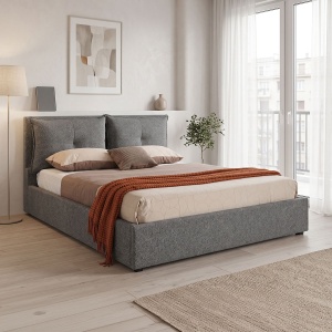 Cadru de pat dublu cu spatiu de depozitare Dorma, Gri inchis, 223x172x95 cm