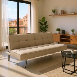 Canapea extensibila 3 locuri Travis cu material textil de culoare bej 175x83x74cm
