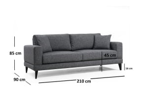 Canapea extensibilă cu 3 locuri Nordic Gri inchis 210x90x85 cm - Img 11