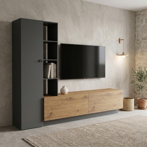 Comoda TV cu dulap, Tilveo, Stejar, 230x41.5x180 cm