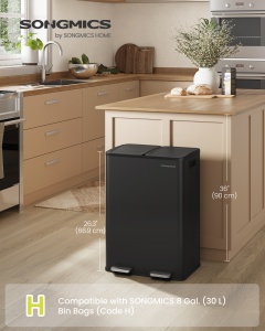 Cos de gunoi reciclare, Pary, Songmics, Negru, 47.6x37.7x66.9 cm - Img 2