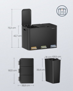 Cos de gunoi reciclare Popnex Negru 60.5x38.8x42.7 cm - Img 5
