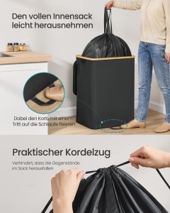 Cos de gunoi reciclare, Roxanne, Songmics, Negru, 52.5x38.5x70.5 cm - Img 3