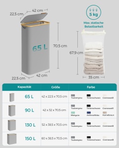 Cos de rufe Songmics Gri 42x22.5x70.5 cm - Img 6