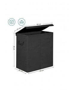 Cos de rufe, Songmics, LCB02BK, Negru, 142 L, 37 x 36 x 66 cm - Img 4
