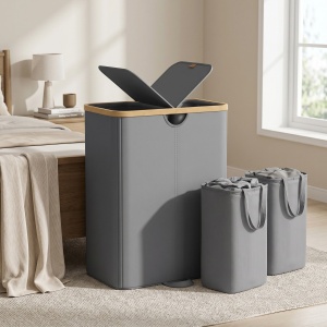 Cos de rufe Songmics, Roxanne, Gri inchis, 52.5x38.5x75 cm - Img 3