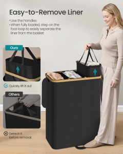 Cos de rufe Songmics, Roxanne, Negru, 60x38x75 cm - Img 3