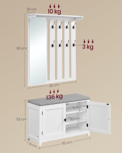 Cuier cu pantofar si bancuta Alb Vasagle 82x31x142 cm - Img 6