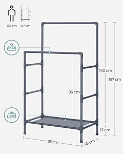 Cuier, Songmics, Gri, 88x44x154 cm - Img 5