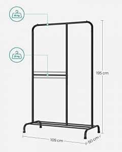 Cuier, Songmics, Negru, 105×50×195 cm - Img 7