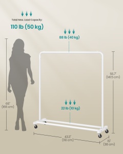Cuier stander cu roti Pataye Alb 110x38x141.5 cm - Img 5
