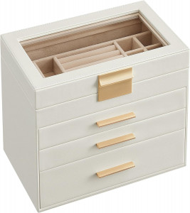 Cutie bijuterii, Songmics, Alb-Auriu, 25x16x21 cm - Img 2