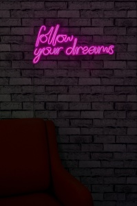 Decoratiune luminoasa LED de perete Follow Your Dreams Roz 60x32x2 cm - Img 3