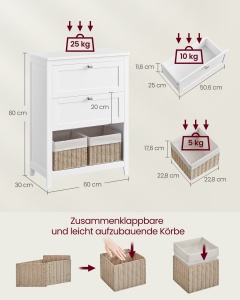 Dulap baie Vasagle, BBC545W02, Alb, 30 x 60 x 80 cm - Img 6
