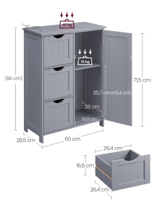 Dulap baie Vasagle Gri 60x30x81 cm - Img 5
