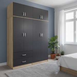 Dulap cu 4 usi, Athos, V8, Antracit-Stejar, 160x42x240 cm