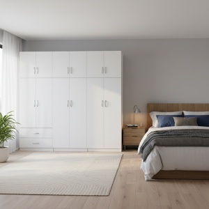 Dulap cu 6 usi, Athos I, V18, Alb, 240x42x240 cm