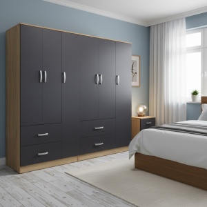 Dulap cu 6 usi, Athos, V16, Antracit-Stejar, 180x42x180 cm