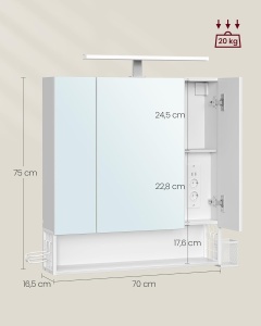 Dulap de baie cu oglinda Alb Vasagle 70x16.5x75 cm - Img 3