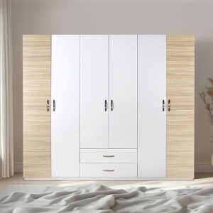 Dulap haine cu 6 usi si sertare Dormie Alb 206x52x213 cm - Img 3