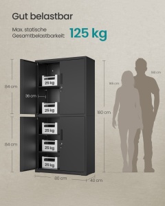 Dulap metalic, Berend, Songmics, Negru, 80x40x180 cm - Img 5