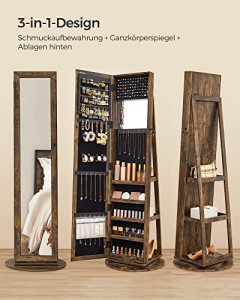 Dulap pentru bijuterii, Songmics, Maro, 162x55x55 cm - Img 3