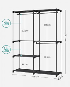 Dulap pentru haine, Songmics, Negru, 138x43x182 cm - Img 7