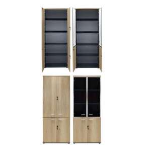 Dulapuri Lotus cu 4 usi din sticla/lemn de culoare stejar-gri inchis 160x45x180cm - Img 4