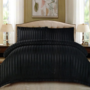 Lenjerie Damasc Stripe Negru cu elastic 4 Piese (Finet)