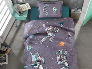 Lenjerie si Cuvertura 1 Persoana, pentru copii, Space Antracit (Bumbac 100%)