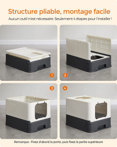 Litiera acoperita cu setar, Feandrea, Alb, 54.3×42.5×37.8 cm - Img 2