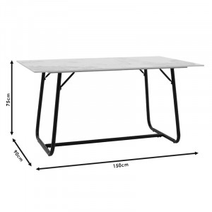 Masa Revello imitatie de piatra aspect marmura alba - picior metal negru 150x90x75cm - Img 6